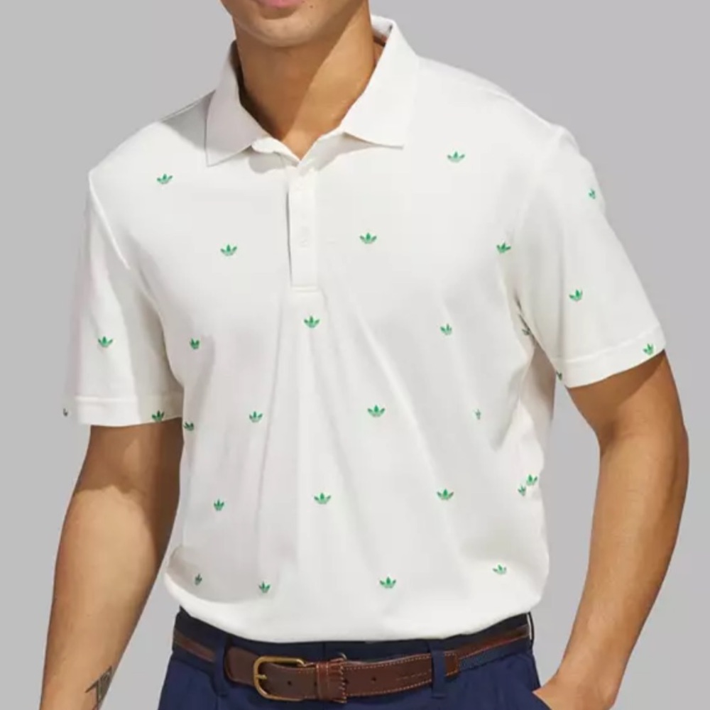 Adidas Medium Originals Printed Trefoil Golf Polo Chalk White green trefoils NWT